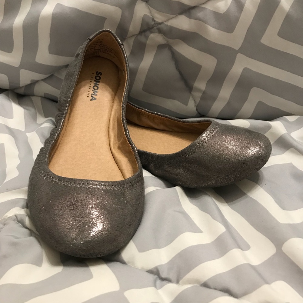 Sonoma Ballet Flats Taupe Gray Glitter Size 6 1/2